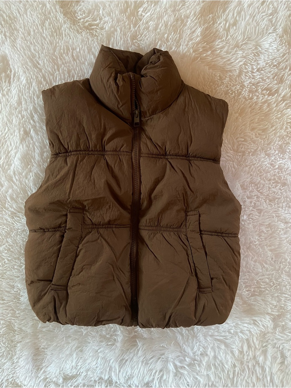 Brown Cropped Puffer Vest, EUC, XS